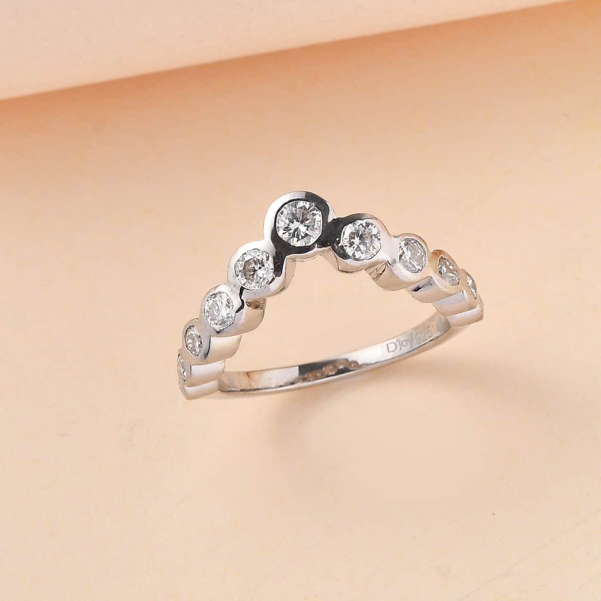 Moissanite Wishbone Ring in Platinum Over Sterling Silver (Size 6.0) 0.80 ctw image number 1