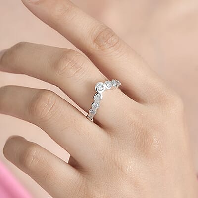 Moissanite Wishbone Ring in Platinum Over Sterling Silver (Size 6.0) 0.80 ctw