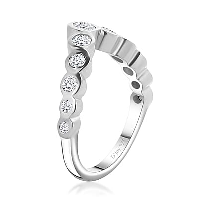 Moissanite Wishbone Ring in Platinum Over Sterling Silver (Size 6.0) 0.80 ctw