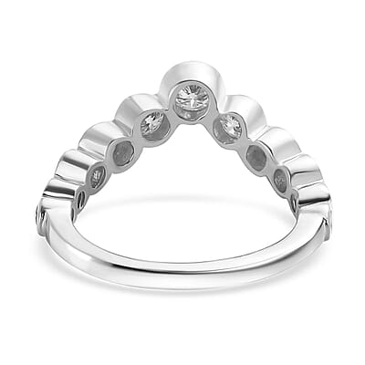 Moissanite Wishbone Ring in Platinum Over Sterling Silver (Size 6.0) 0.80 ctw