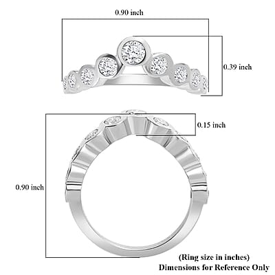 Moissanite Wishbone Ring in Platinum Over Sterling Silver (Size 6.0) 0.80 ctw