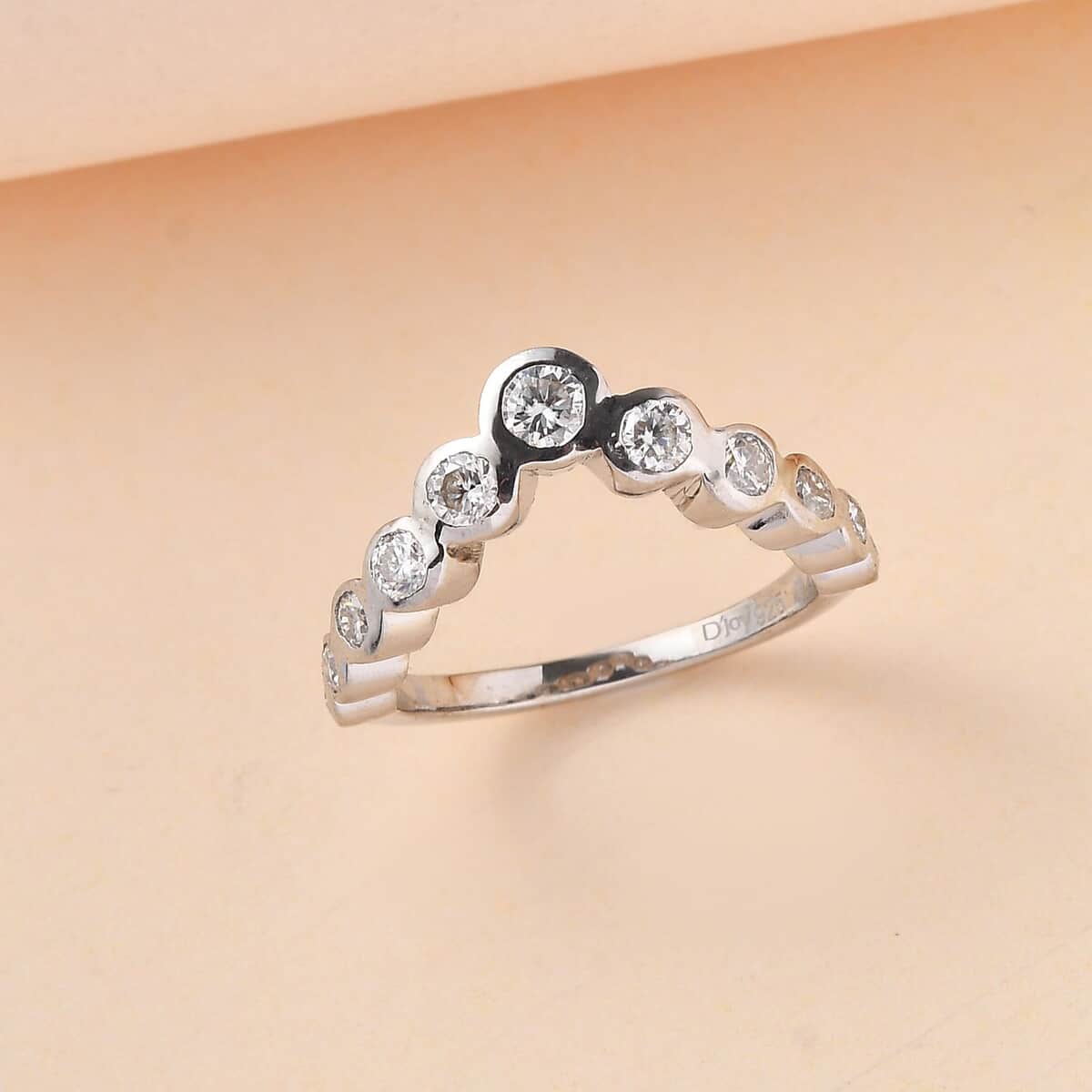 Moissanite Wishbone Ring in Platinum Over Sterling Silver (Size 9) 0.80 ctw image number 1