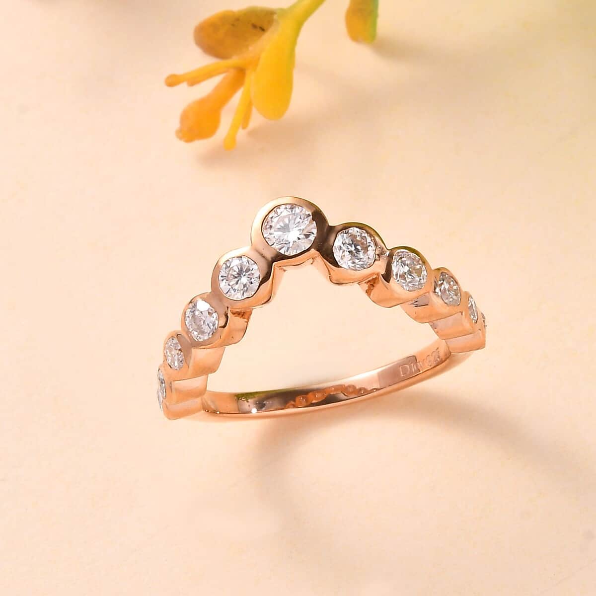 Moissanite Wishbone Ring in Vermeil Rose Gold Over Sterling Silver (Size 6.0) 0.80 ctw image number 1