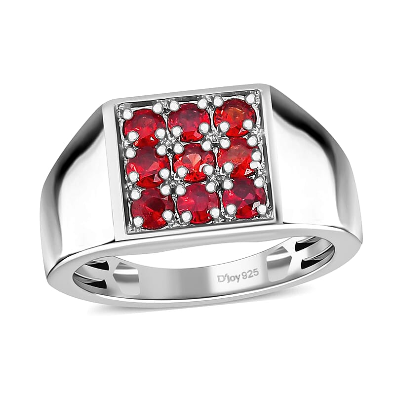 Red Sapphire Men's Ring in Platinum Over Sterling Silver (Size 10) 1.15 ctw