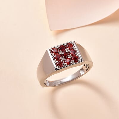 Red Sapphire Men's Ring in Platinum Over Sterling Silver (Size 10) 1.15 ctw