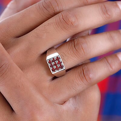 Red Sapphire Men's Ring in Platinum Over Sterling Silver (Size 10) 1.15 ctw