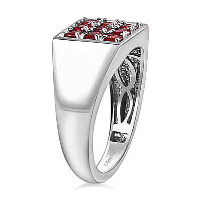 Red Sapphire Men's Ring in Platinum Over Sterling Silver (Size 10) 1.15 ctw