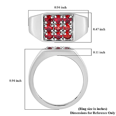 Red Sapphire Men's Ring in Platinum Over Sterling Silver (Size 10) 1.15 ctw
