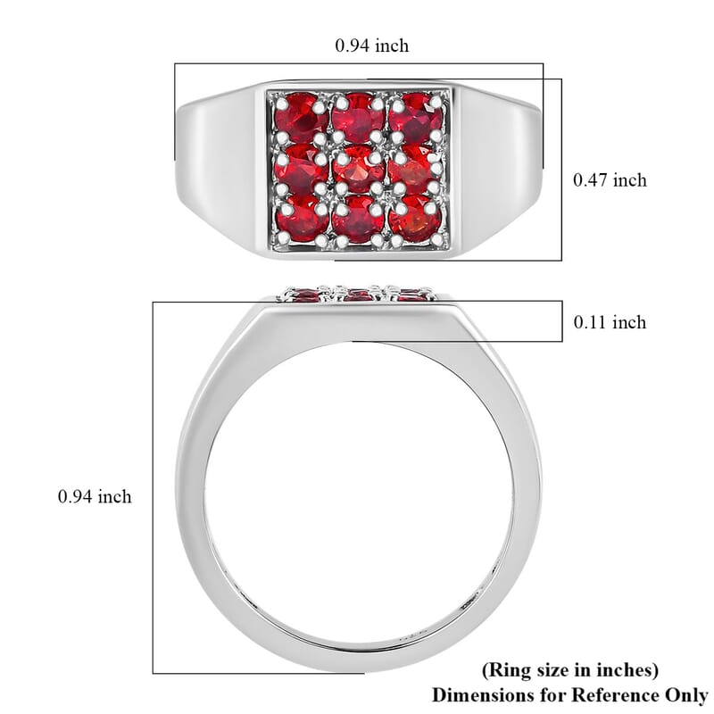 Red Sapphire Men's Ring in Platinum Over Sterling Silver (Size 10) 1.15 ctw