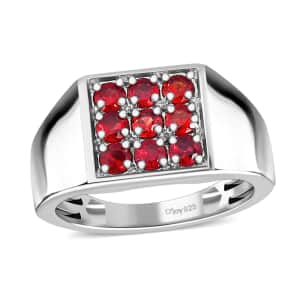 Red Sapphire Men's Ring in Platinum Over Sterling Silver (Size 12.0) 1.15 ctw