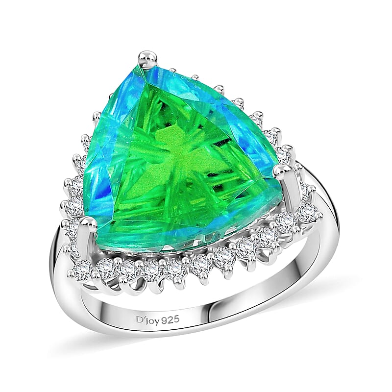 D'Joy Peacock Quartz and White Zircon 11.00 ctw Ring in Platinum Over Sterling Silver (Size 6.0) 