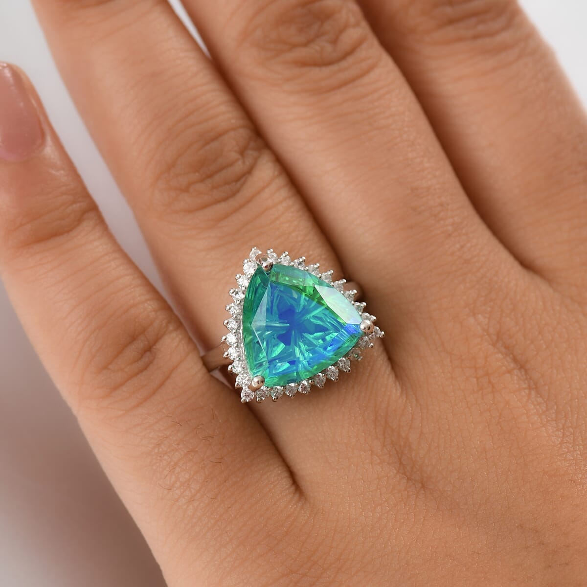 Peacock Quartz and White Zircon 11.00 ctw Ring in Platinum Over Sterling Silver (Size 6.0)  image number 2