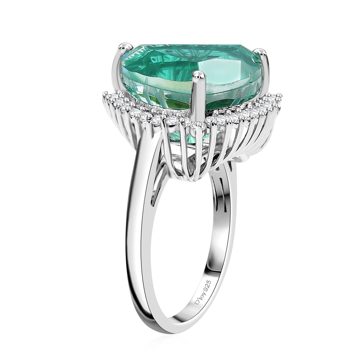 Peacock Quartz and White Zircon 11.00 ctw Ring in Platinum Over Sterling Silver (Size 6.0)  image number 3