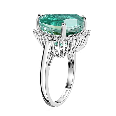 D'Joy Peacock Quartz and White Zircon 11.00 ctw Ring in Platinum Over Sterling Silver (Size 6.0) 