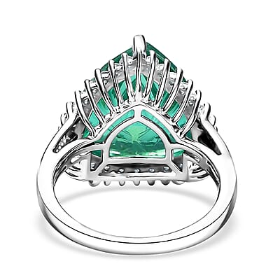 D'Joy Peacock Quartz and White Zircon 11.00 ctw Ring in Platinum Over Sterling Silver (Size 6.0) 