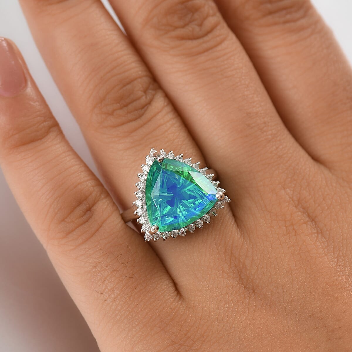 D'Joy Peacock Quartz and White Zircon 11.00 ctw Ring in Platinum Over Sterling Silver (Size 7.0)  image number 2