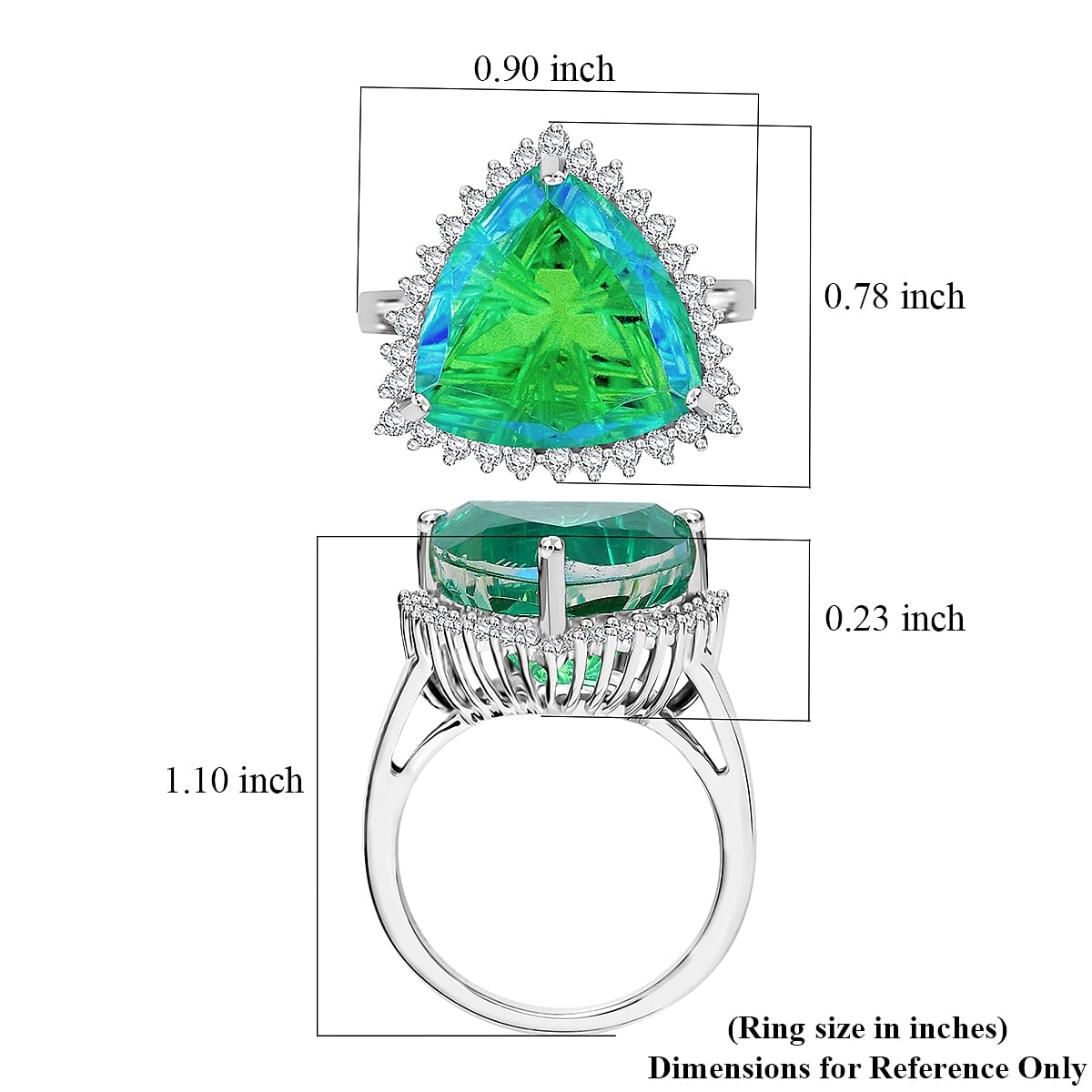 Peacock Quartz and White Zircon 11.00 ctw Ring in Platinum Over Sterling Silver (Size 9.0)  image number 5