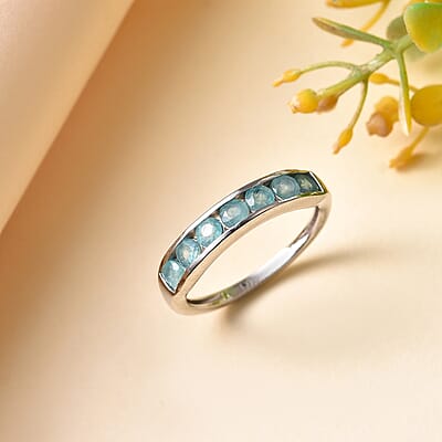 Grandidierite 7 Stone Ring in Platinum Over Sterling Silver (Size 6) 0.85 ctw