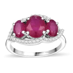 Niassa Ruby (FF) and White Zircon 3.30 ctw Ring in Platinum Over Sterling Silver (Size 6.0)