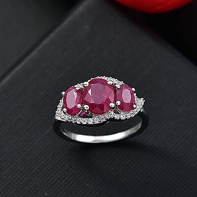 D'Joy Niassa Ruby (FF) and White Zircon 3.30 ctw Ring in Platinum Over Sterling Silver (Size 6.0)