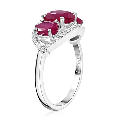 D'Joy Niassa Ruby (FF) and White Zircon 3.30 ctw Ring in Platinum Over Sterling Silver (Size 6.0)