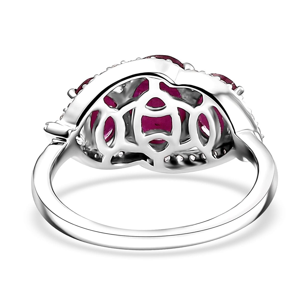D'Joy Niassa Ruby (FF) and White Zircon 3.30 ctw Ring in Platinum Over Sterling Silver (Size 6.0)