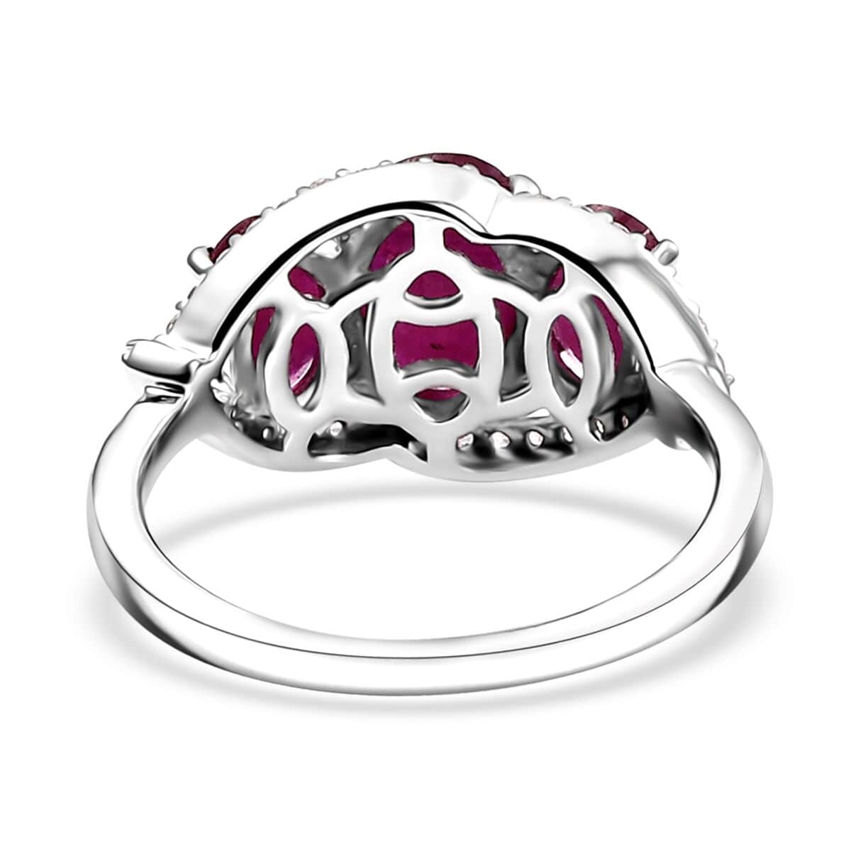 Niassa Ruby (FF) and White Zircon 3.30 ctw Ring in Platinum Over Sterling Silver (Size 6.0) image number 4