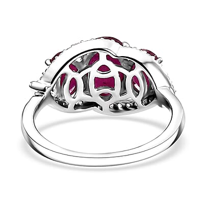 D'Joy Niassa Ruby (FF) and White Zircon 3.30 ctw Ring in Platinum Over Sterling Silver (Size 6.0)