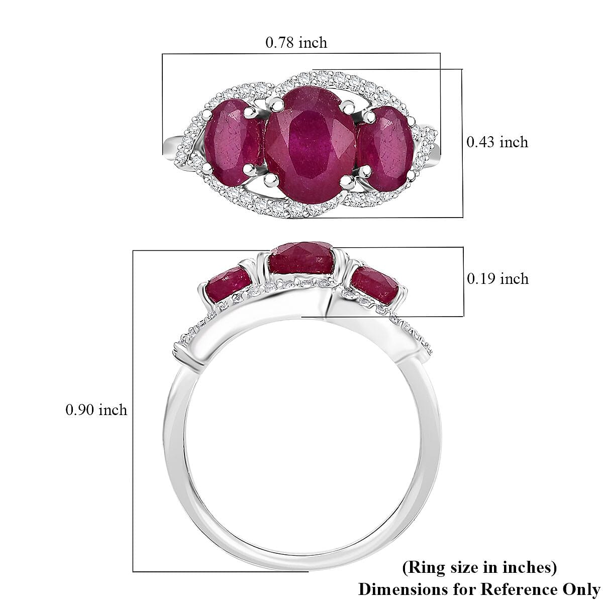 D'Joy Niassa Ruby (FF) and White Zircon 3.30 ctw Ring in Platinum Over Sterling Silver (Size 6.0)