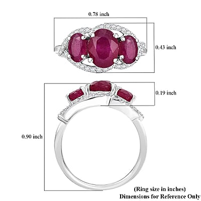 D'Joy Niassa Ruby (FF) and White Zircon 3.30 ctw Ring in Platinum Over Sterling Silver (Size 6.0)