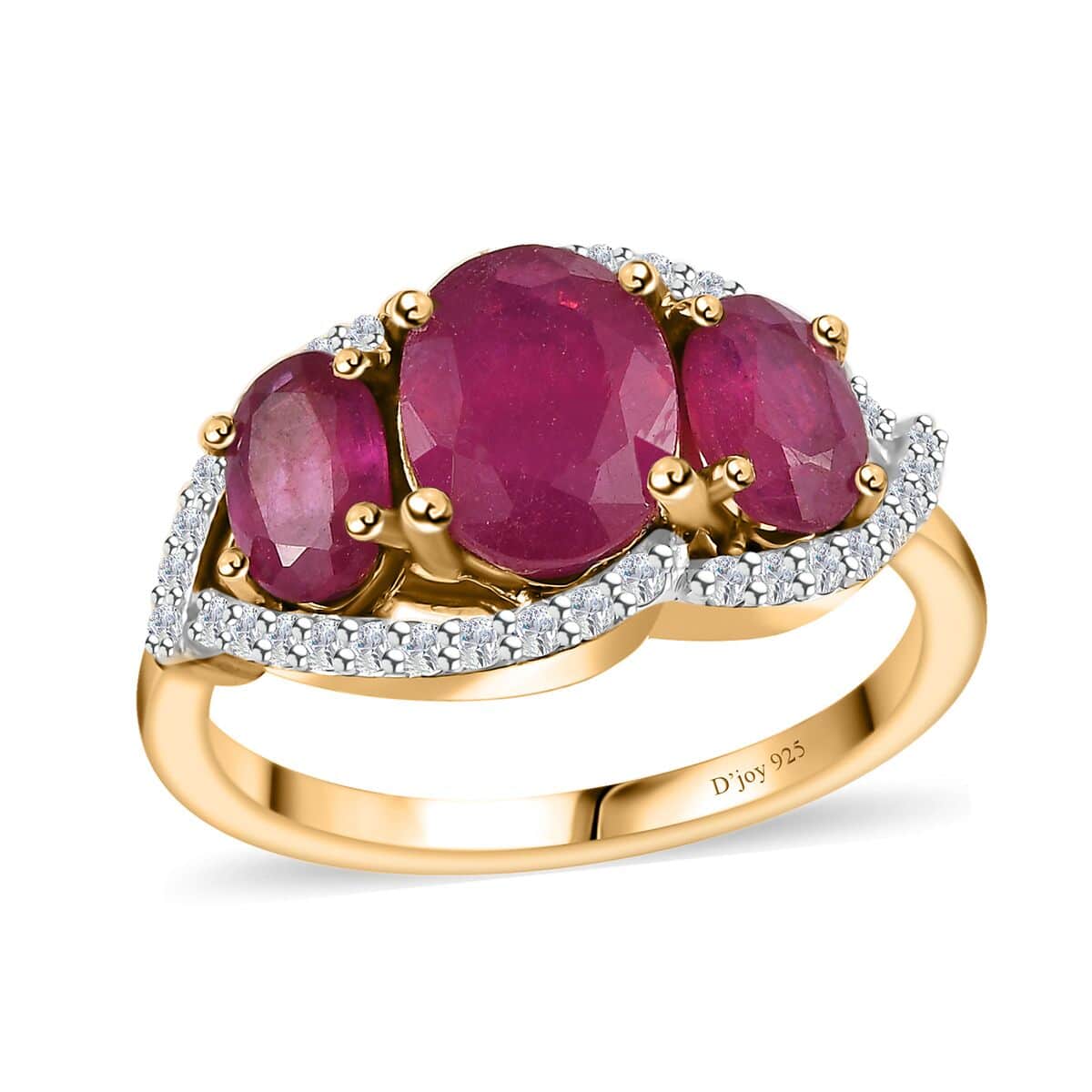 Niassa Ruby (FF) and White Zircon Ring in Vermeil Yellow Gold Over Sterling Silver (Size 6.0) 3.60 ctw image number 0