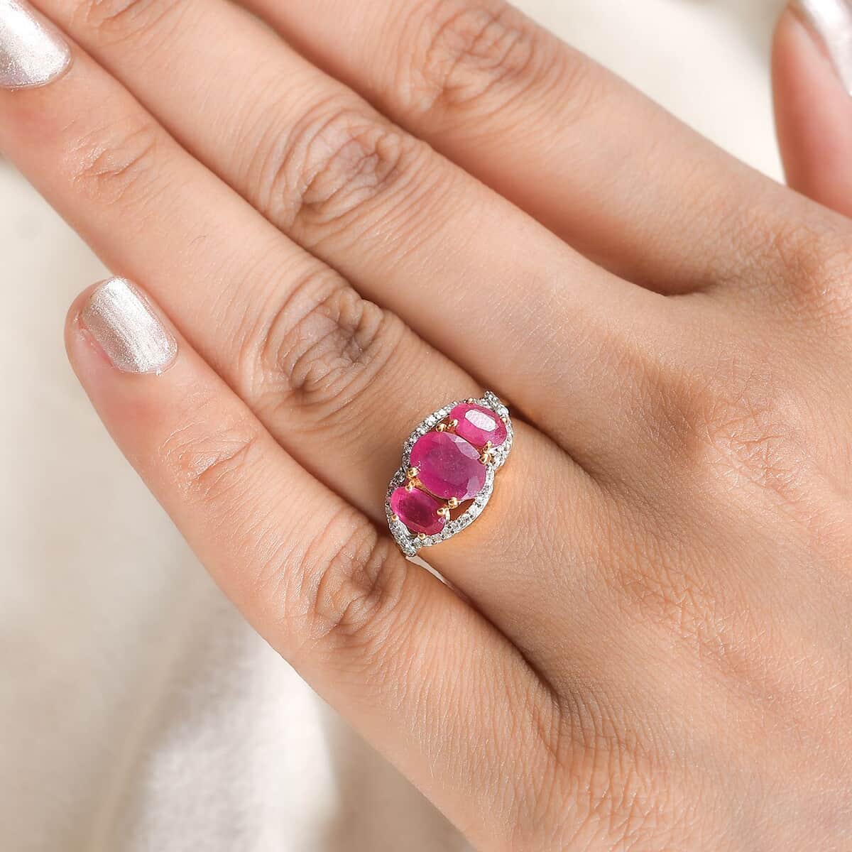 Niassa Ruby (FF) and White Zircon Ring in Vermeil Yellow Gold Over Sterling Silver (Size 6.0) 3.60 ctw image number 2