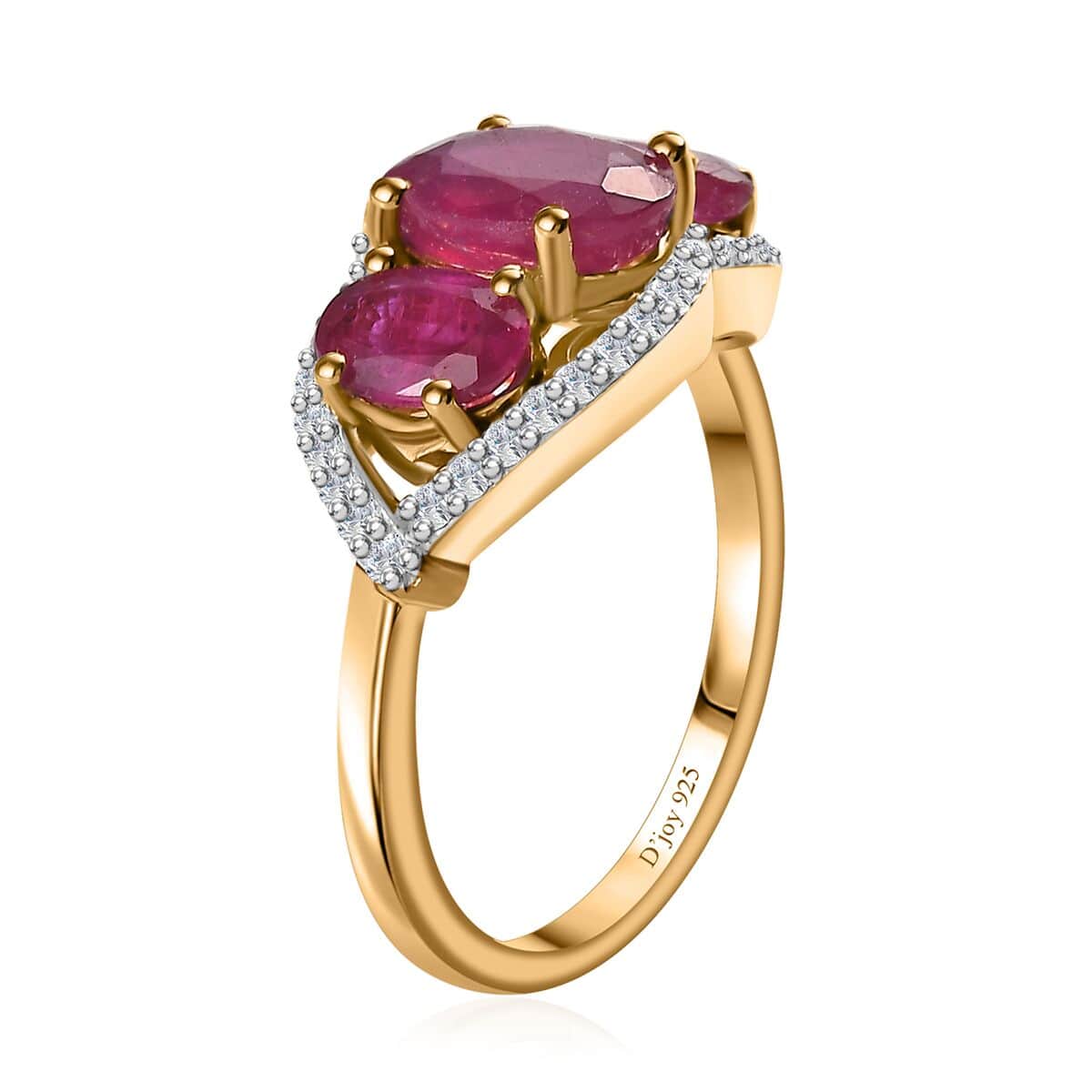 Niassa Ruby (FF) and White Zircon Ring in Vermeil Yellow Gold Over Sterling Silver (Size 6.0) 3.60 ctw image number 3