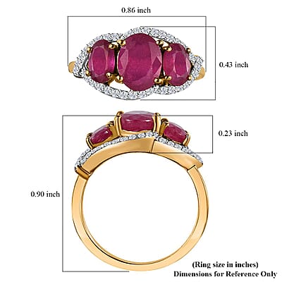 Niassa Ruby (FF) and White Zircon Ring in Vermeil Yellow Gold Over Sterling Silver (Size 6.0) 3.60 ctw