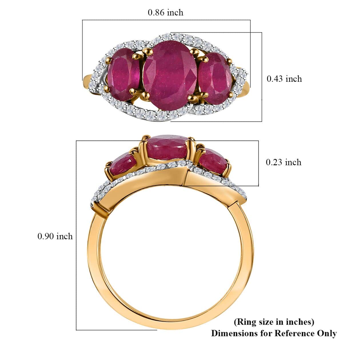 Niassa Ruby (FF) and White Zircon Ring in Vermeil Yellow Gold Over Sterling Silver (Size 7.0) 3.60 ctw image number 5