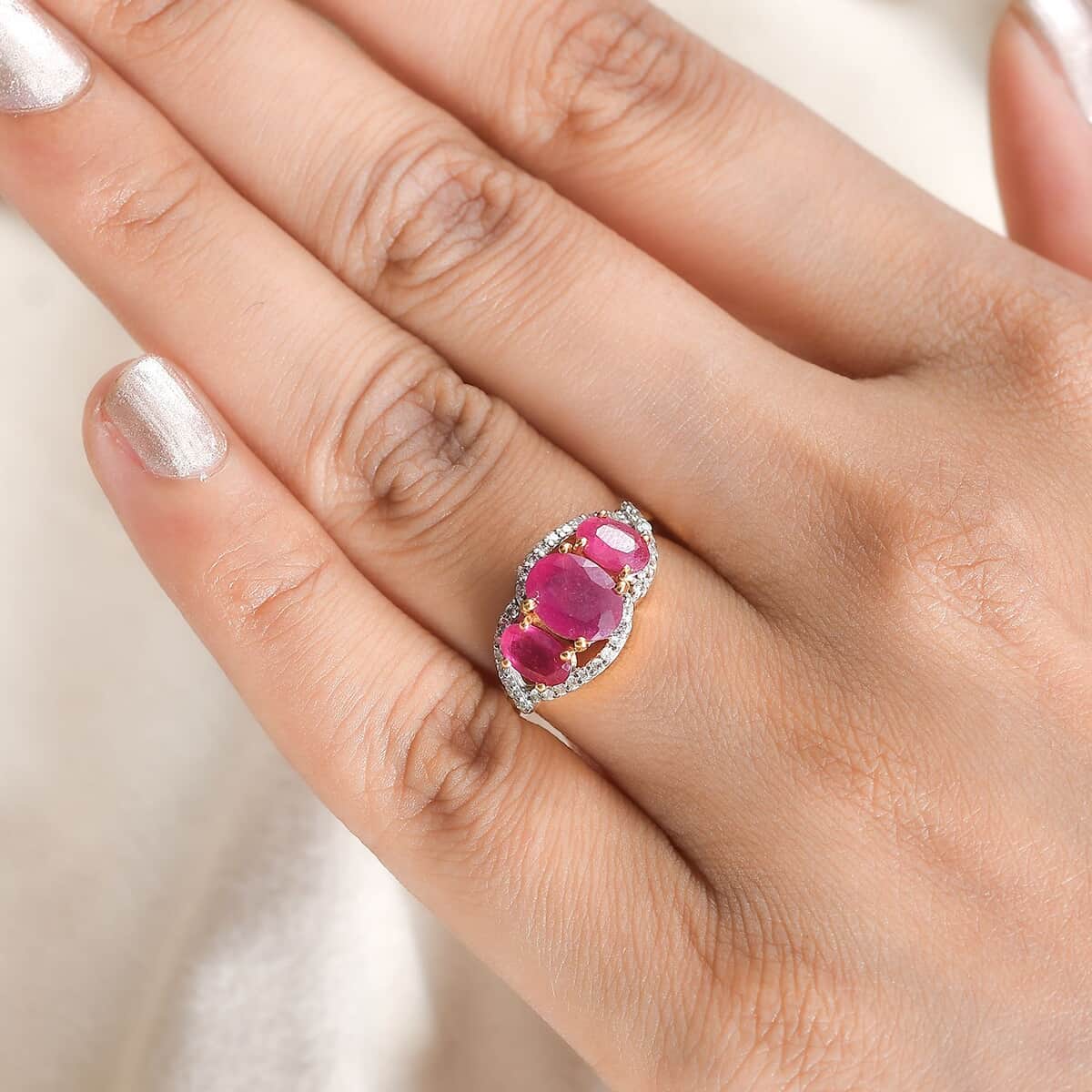 Niassa Ruby (FF) and White Zircon Ring in Vermeil Yellow Gold Over Sterling Silver (Size 9.0) 3.60 ctw image number 2