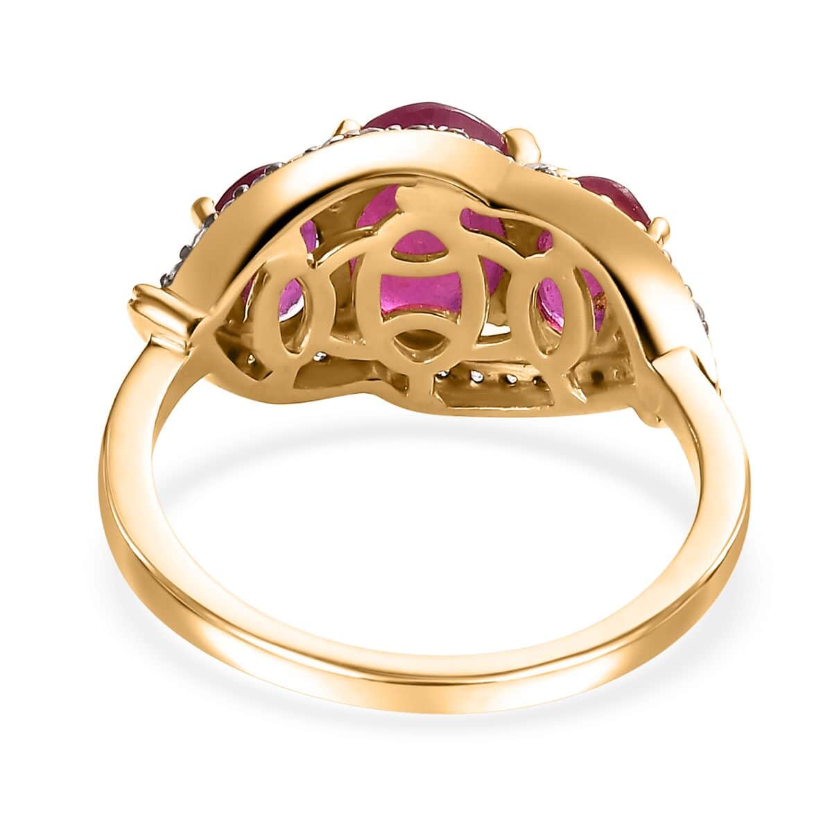 Niassa Ruby (FF) and White Zircon Ring in Vermeil Yellow Gold Over Sterling Silver (Size 9.0) 3.60 ctw image number 4