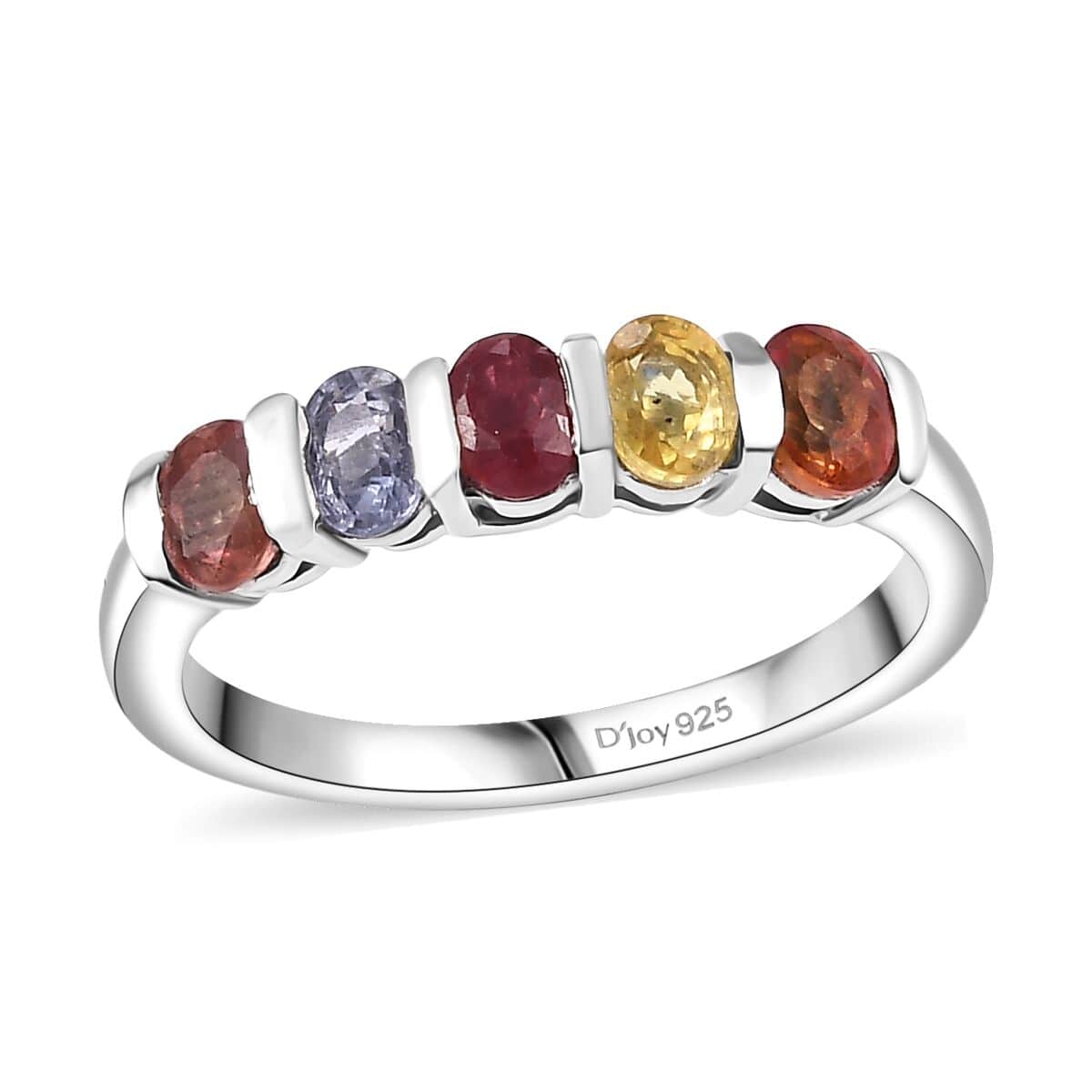 Multi Sapphire 1.35 ctw 5 Stone Ring in Platinum Over Sterling Silver (Size 6.0) image number 0