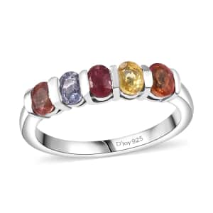 Multi Sapphire 1.35 ctw 5 Stone Ring in Platinum Over Sterling Silver (Size 6.0)