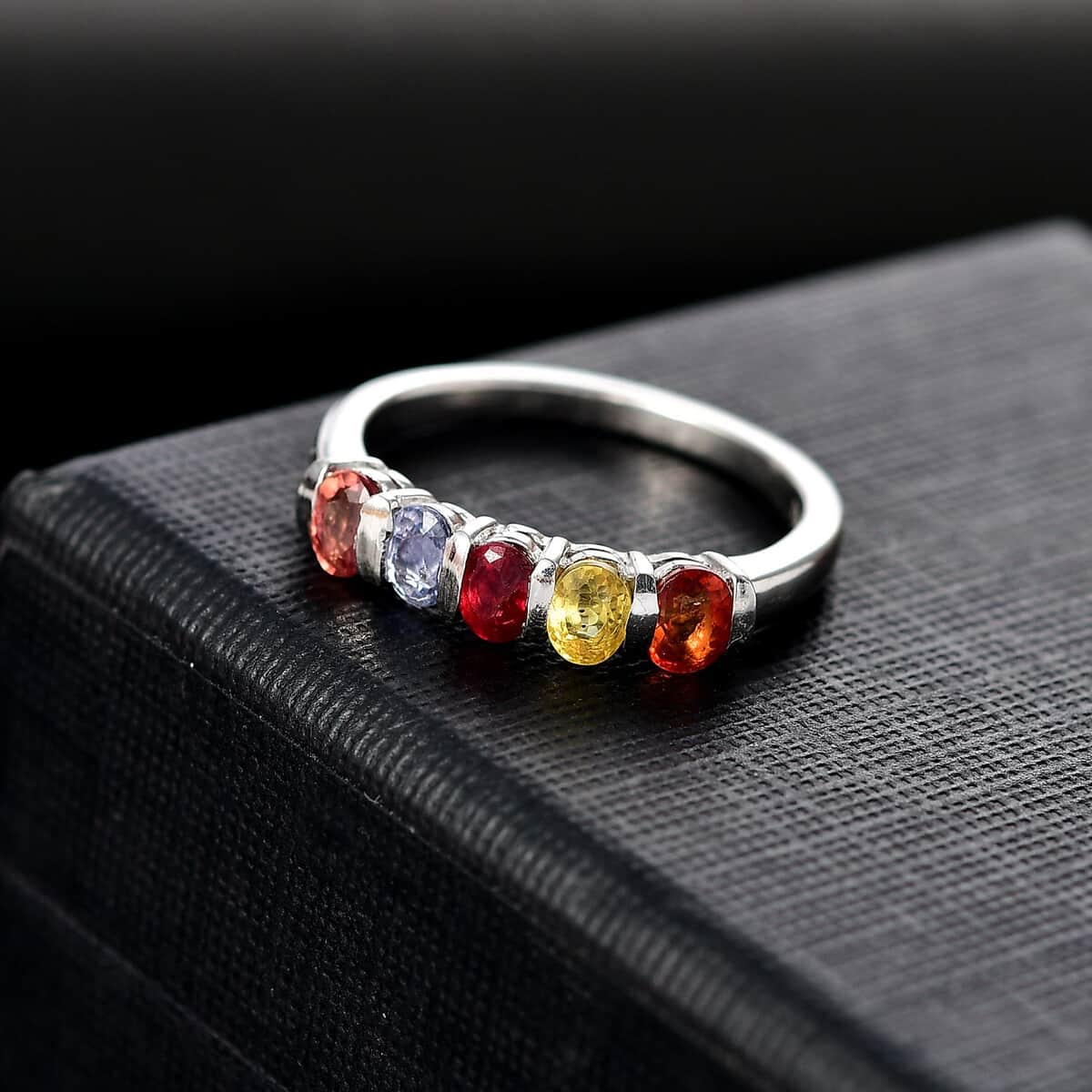 Multi Sapphire 1.35 ctw 5 Stone Ring in Platinum Over Sterling Silver (Size 6.0) image number 1