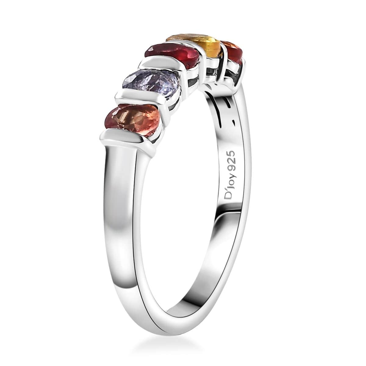 Multi Sapphire 1.35 ctw 5 Stone Ring in Platinum Over Sterling Silver (Size 6.0) image number 3