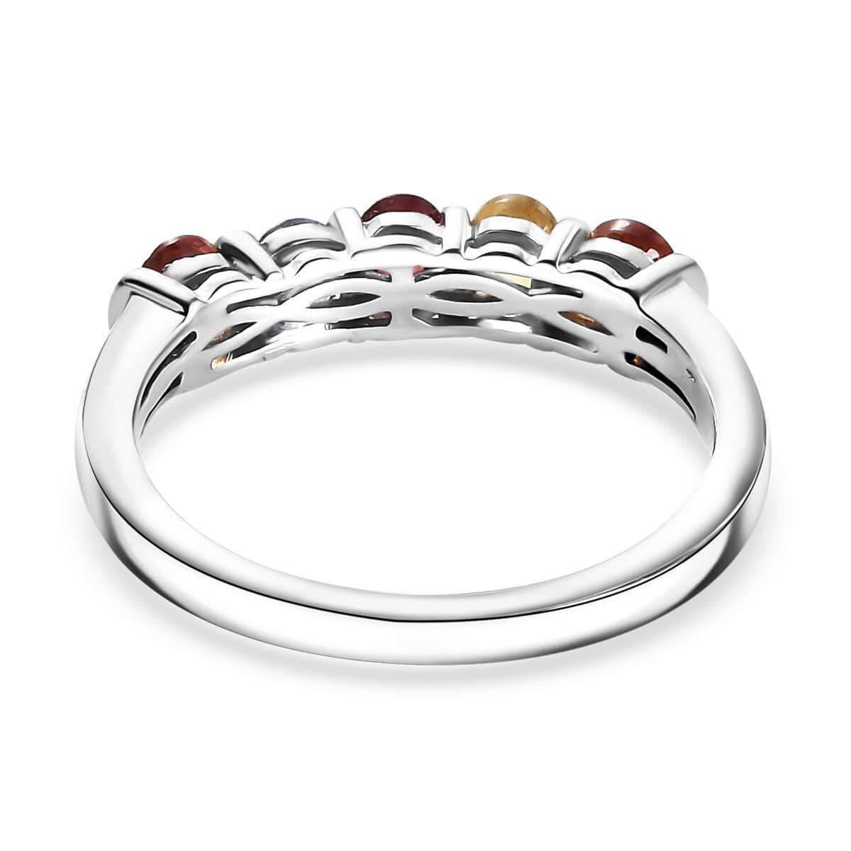 Multi Sapphire 1.35 ctw 5 Stone Ring in Platinum Over Sterling Silver (Size 6.0) image number 4