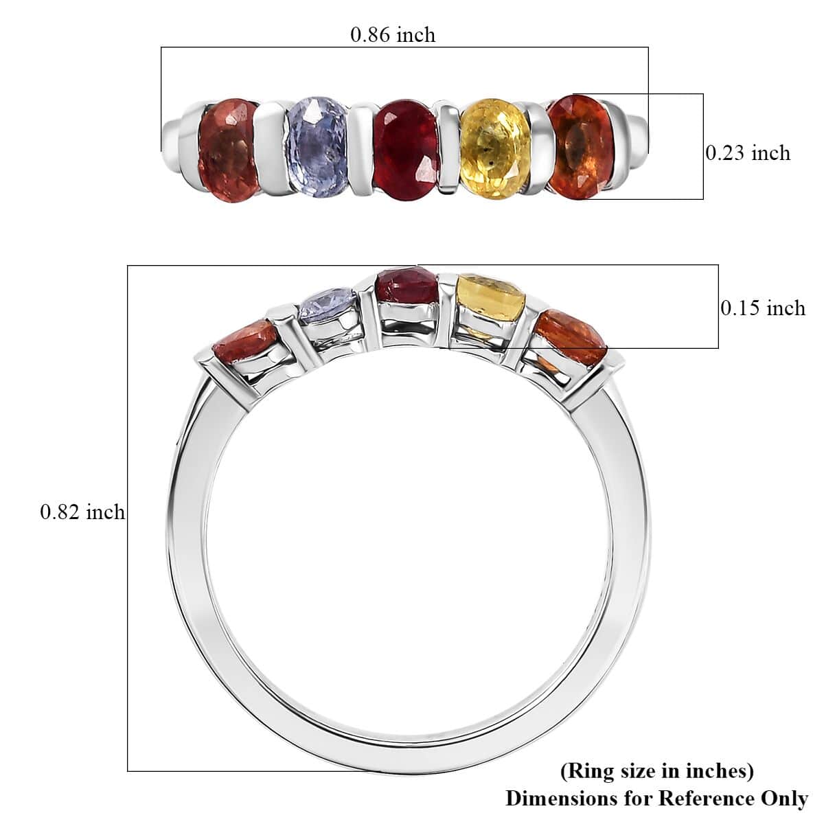 Multi Sapphire 1.35 ctw 5 Stone Ring in Platinum Over Sterling Silver (Size 6.0) image number 5