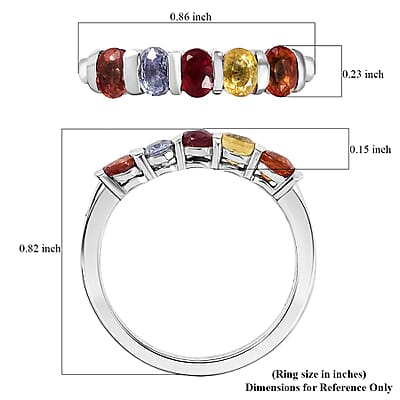 Multi Sapphire 1.35 ctw 5 Stone Ring in Platinum Over Sterling Silver (Size 6.0)