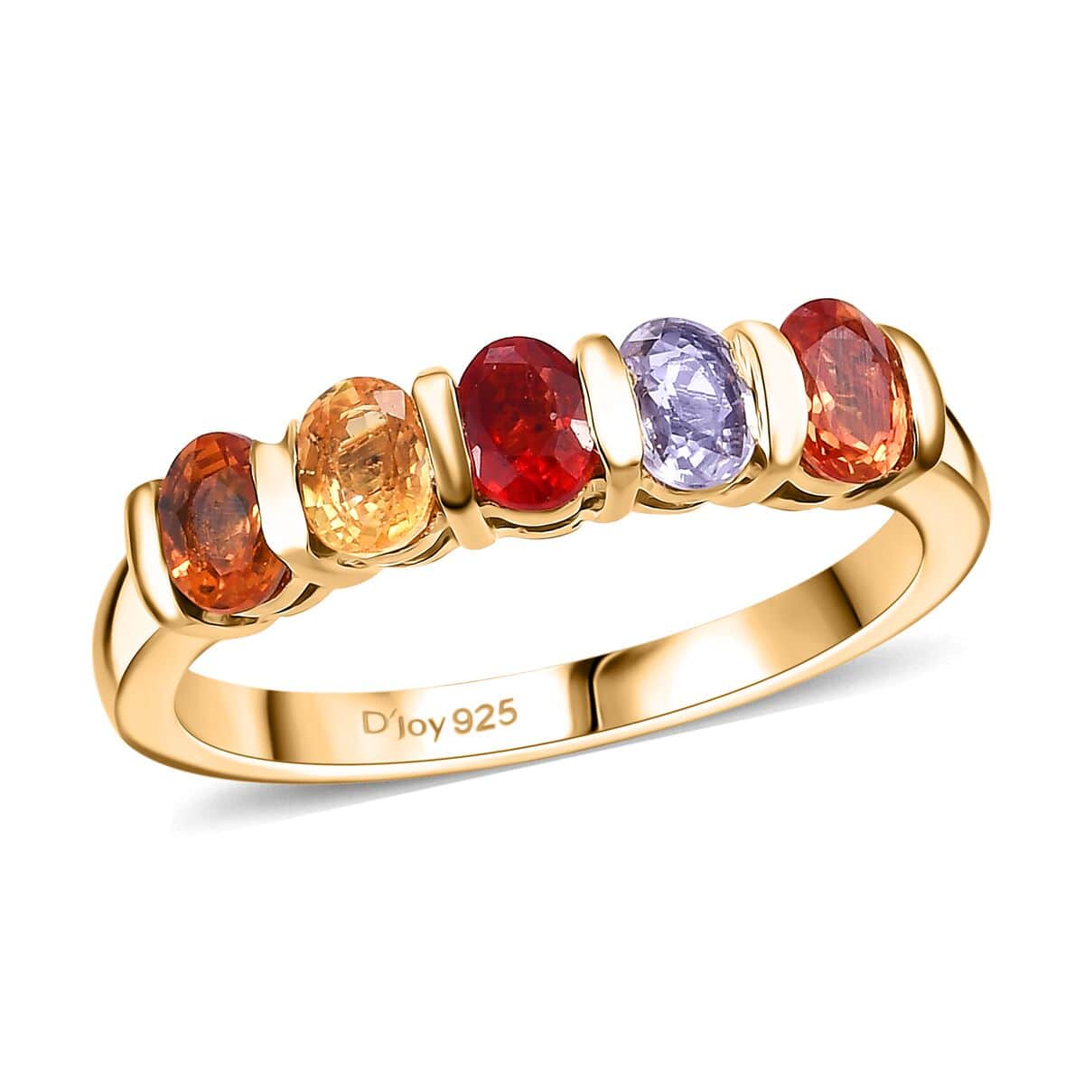 Multi Sapphire 1.35 ctw 5 Stone Ring in Vermeil Yellow Gold Over Sterling Silver (Size 6.0) image number 0