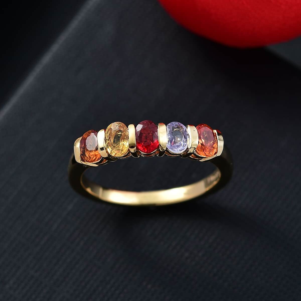 Multi Sapphire 1.35 ctw 5 Stone Ring in Vermeil Yellow Gold Over Sterling Silver (Size 6.0) image number 1