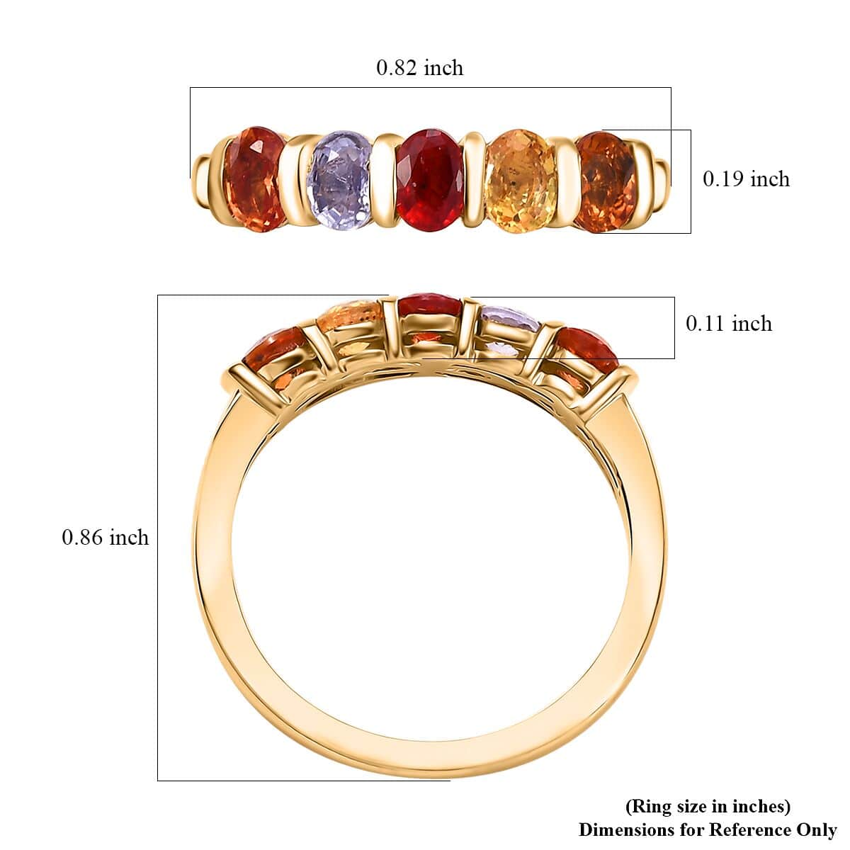 Multi Sapphire 1.35 ctw 5 Stone Ring in Vermeil Yellow Gold Over Sterling Silver (Size 6.0) image number 5