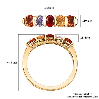Multi Sapphire 1.35 ctw 5 Stone Ring in Vermeil Yellow Gold Over Sterling Silver (Size 6.0)