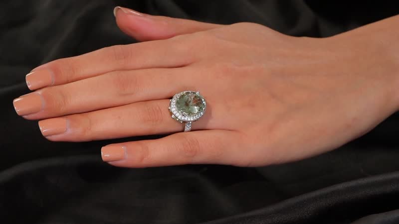 Montezuma Prasiolite, Multi Gemstone Halo Ring in Platinum Over Sterling Silver (Size 6.0) 11.00 ctw