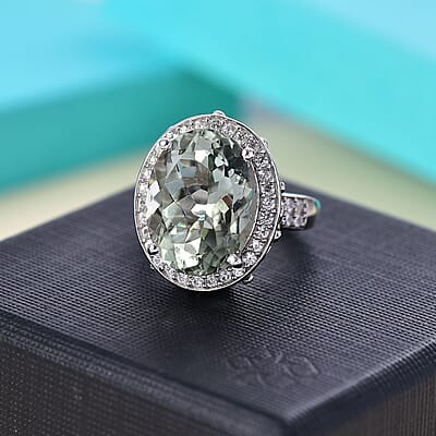 D'Joy Montezuma Prasiolite and Multi Gemstone 11.00 ctw Halo Ring in Platinum Over Sterling Silver (Size 6.0)